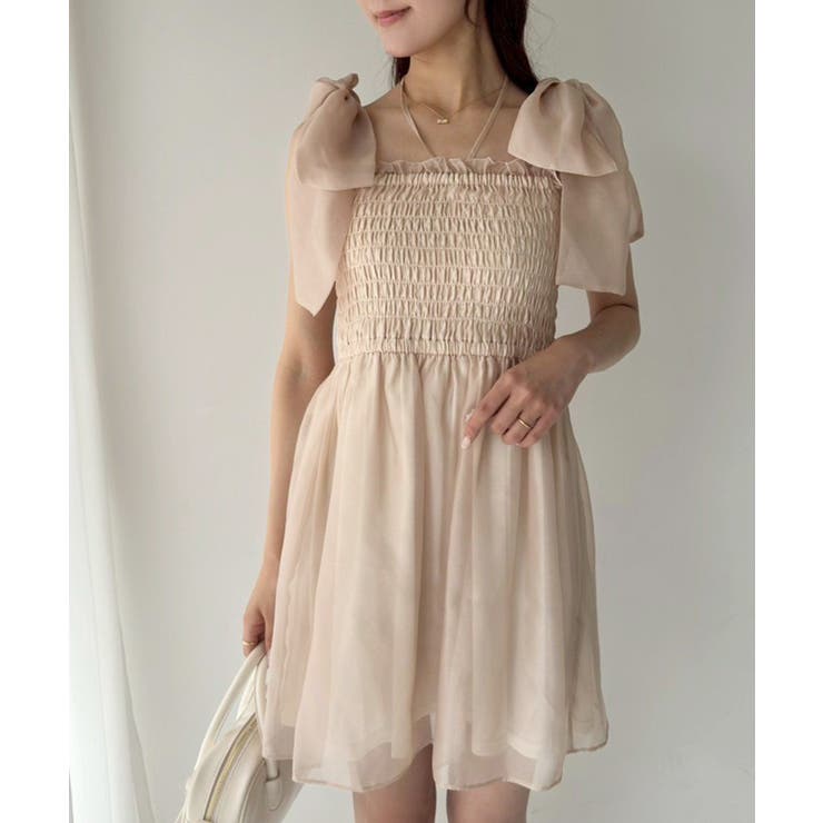 ベージュ | 【one after another】肩リボンシャーリングビスチェ | NICE CLAUP / OLIVE des OLIVE　OUTLET