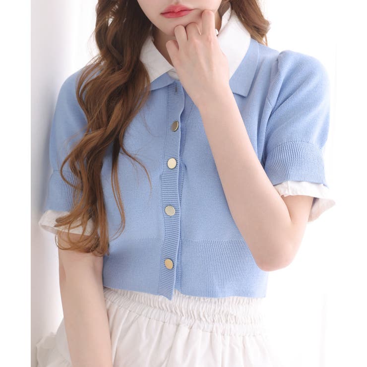 【one after another】今期トレンド/重ね襟半袖ニット | NICE CLAUP / OLIVE des OLIVE　OUTLET | 詳細画像1 