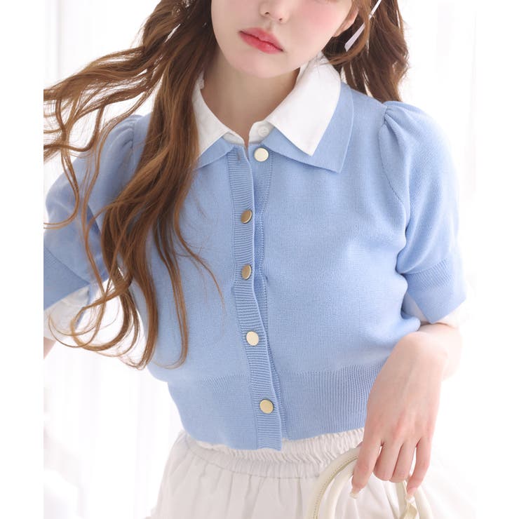 【one after another】今期トレンド/重ね襟半袖ニット | NICE CLAUP / OLIVE des OLIVE　OUTLET | 詳細画像6 