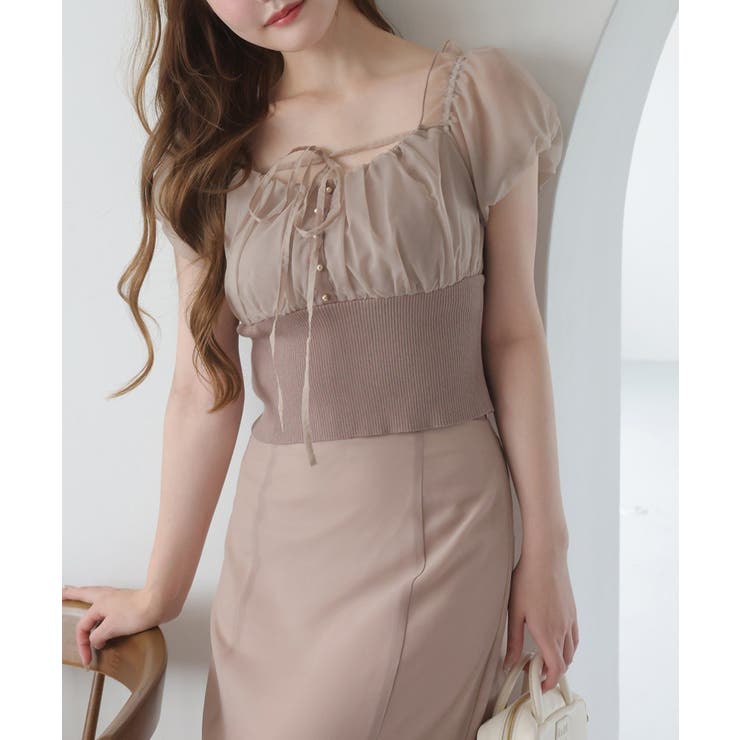 モカ | 【one after another】オフショルクロスリボンニット | NICE CLAUP / OLIVE des OLIVE　OUTLET