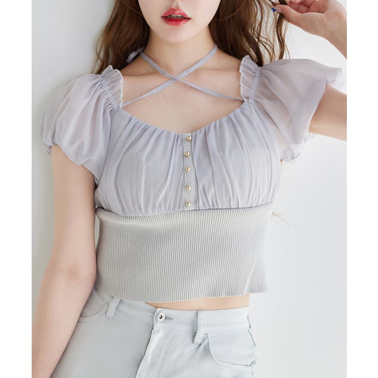 グレー | 【one after another】オフショルクロスリボンニット | NICE CLAUP / OLIVE des OLIVE　OUTLET