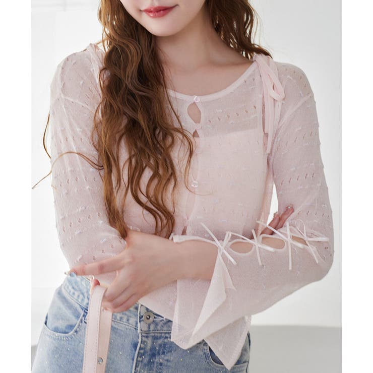 【one after another】インナー×袖リボンカーデアンサンブル | NICE CLAUP / OLIVE des OLIVE　OUTLET | 詳細画像1 