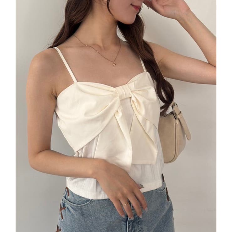 【難有り】ビッグリボン　BIGリボン　タンクトップ　オレンジ　キャミソール メッシュ バック タンク トップ / Mesh Back Tank Top （レッド