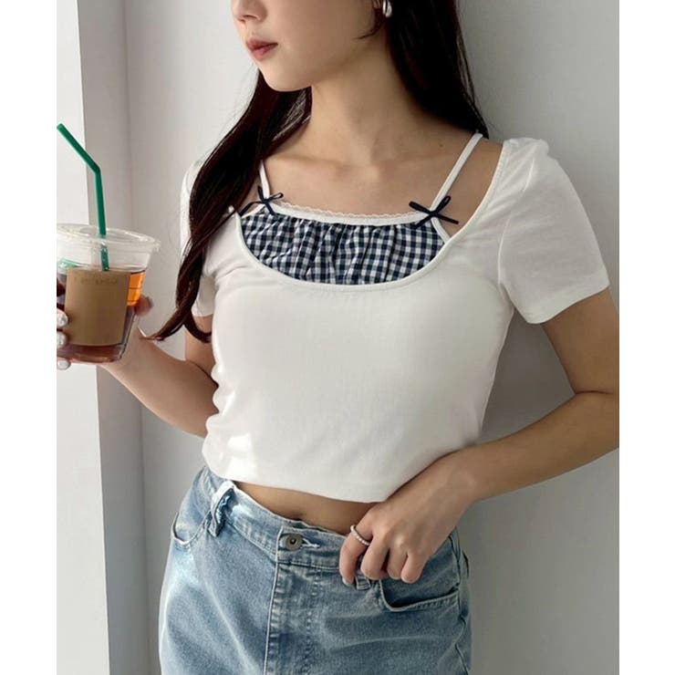 【one after another】レイヤード風リボン付きトップス  | NICE CLAUP / OLIVE des OLIVE　OUTLET | 詳細画像1 