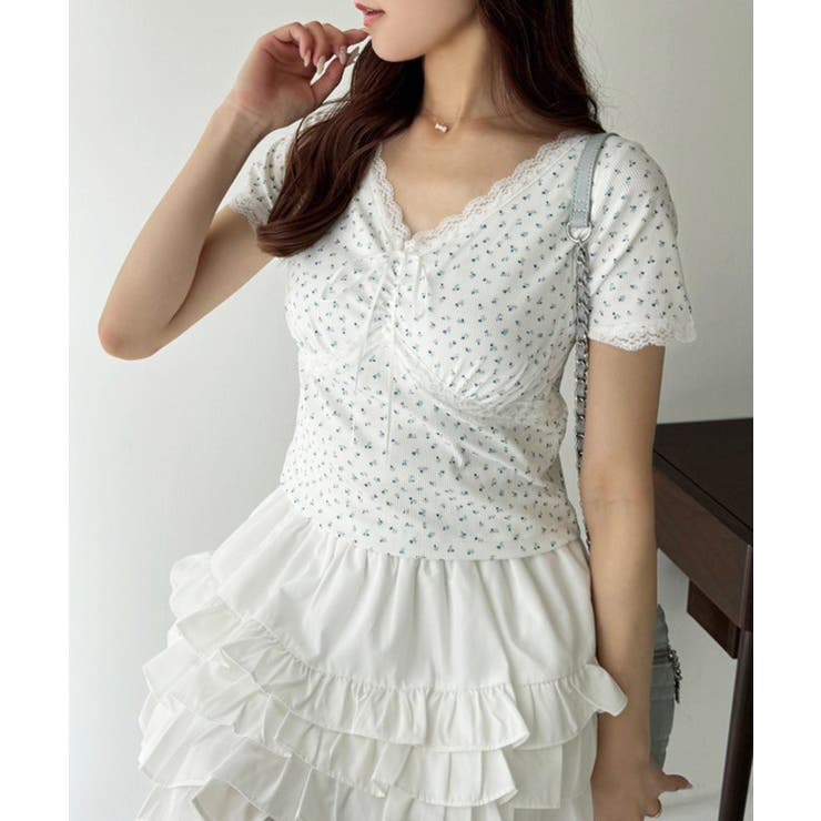 柄1 | 【one after another】カップ付/配色レーステレコトップス | NICE CLAUP / OLIVE des OLIVE　OUTLET