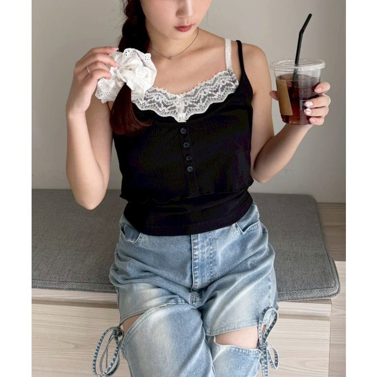 【one after another】レース付きレイヤードキャミ | NICE CLAUP / OLIVE des OLIVE　OUTLET | 詳細画像1 