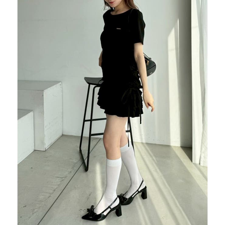 【美品/タグ付き】 NICE CLAUP ドロストカットミニワンピ