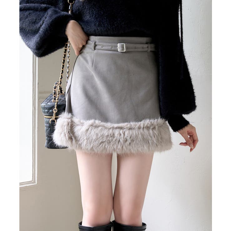 グレー | 【one after another】フェイクムートンミニスカート | NICE CLAUP / OLIVE des OLIVE　OUTLET