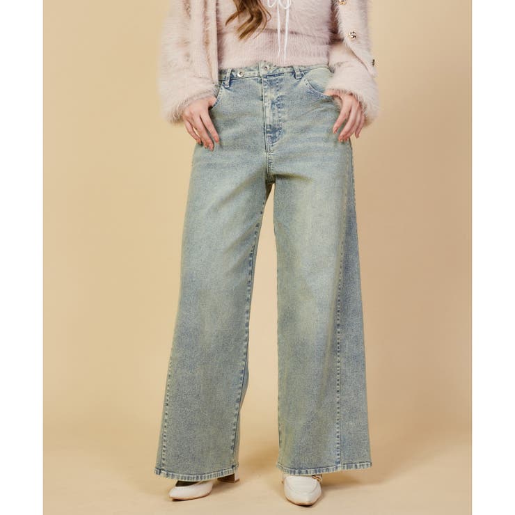 サックス | 【one after another】ウェスト調節ワイドデニム | NICE CLAUP / OLIVE des OLIVE　OUTLET