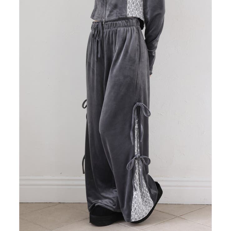 グレー | サイドレースベロアリボンパンツ | NICE CLAUP / OLIVE des OLIVE　OUTLET
