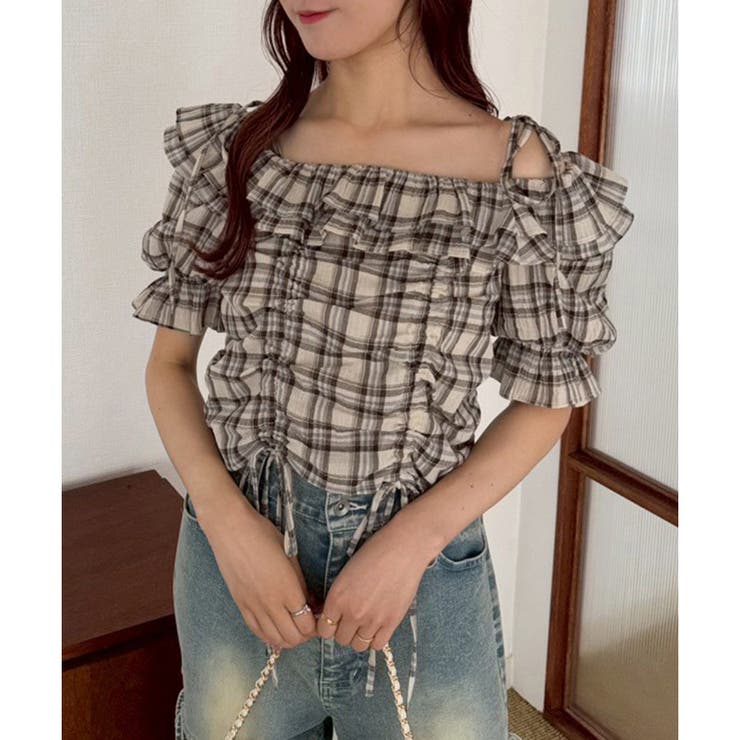 柄3 | 【one after another】ドロストフリルブラウス | NICE CLAUP / OLIVE des OLIVE　OUTLET