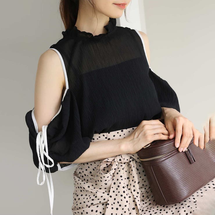 ブラック | 【one after another】肩リボンあきブラウス | NICE CLAUP / OLIVE des OLIVE　OUTLET