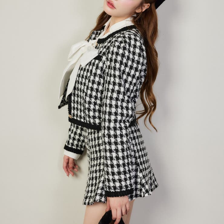 【ご専用】ダイアグラム　リップ柄　ボウタイブラウス　未使用品 STYLE-06 Yui ボウタイブラウス・八分袖 ストライプ（ホワイト