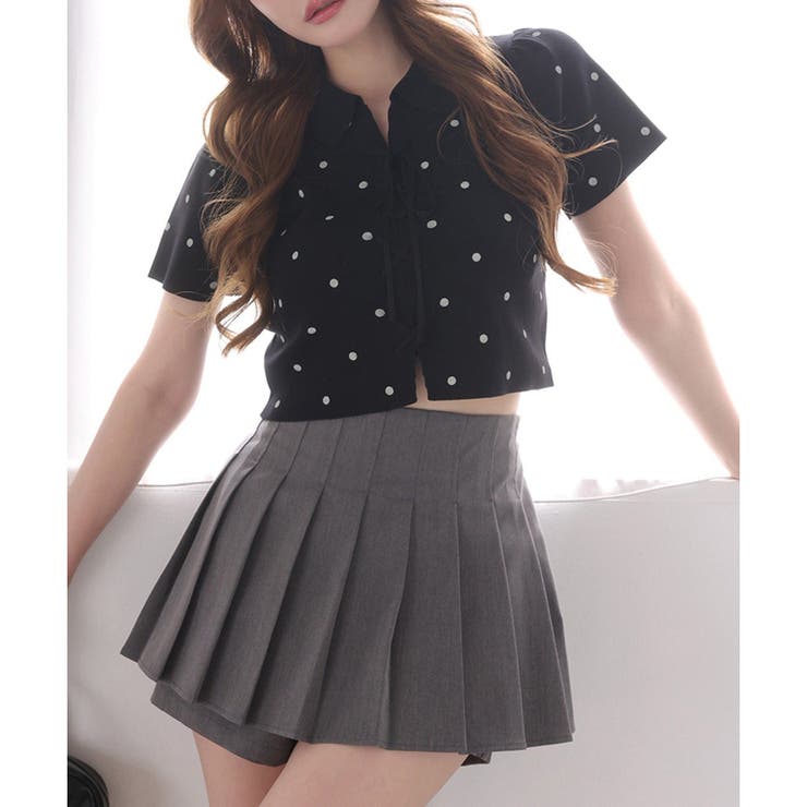 ブラック | 【one after another】レースアップポロドットニット | NICE CLAUP / OLIVE des OLIVE　OUTLET