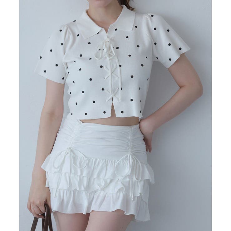 オフ | 【one after another】レースアップポロドットニット | NICE CLAUP / OLIVE des OLIVE　OUTLET