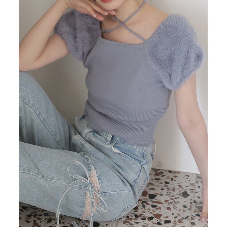 one after another】袖フェザー半袖ニット[品番：NCLW0017005]｜NICE