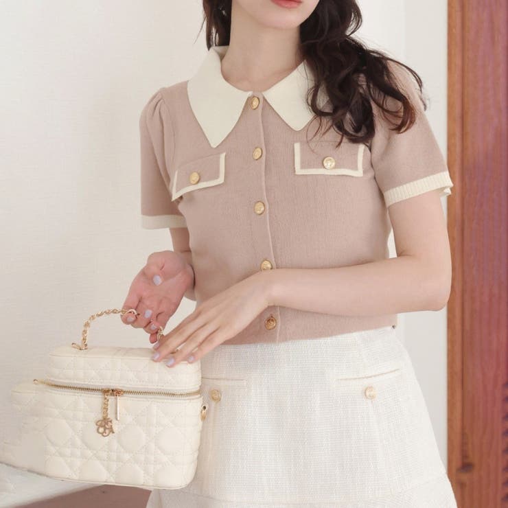 ベージュ | 【one after another】金ボタン半袖ニット | NICE CLAUP / OLIVE des OLIVE　OUTLET