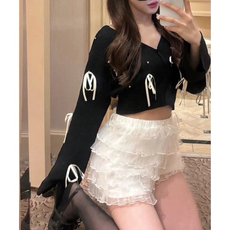 ブラック | 【one after another】リボンいっぱいカーディガン | NICE CLAUP / OLIVE des OLIVE　OUTLET