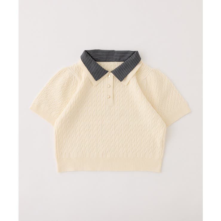 【one after another】２枚衿ケーブル半袖ニット | NICE CLAUP / OLIVE des OLIVE　OUTLET | 詳細画像2 