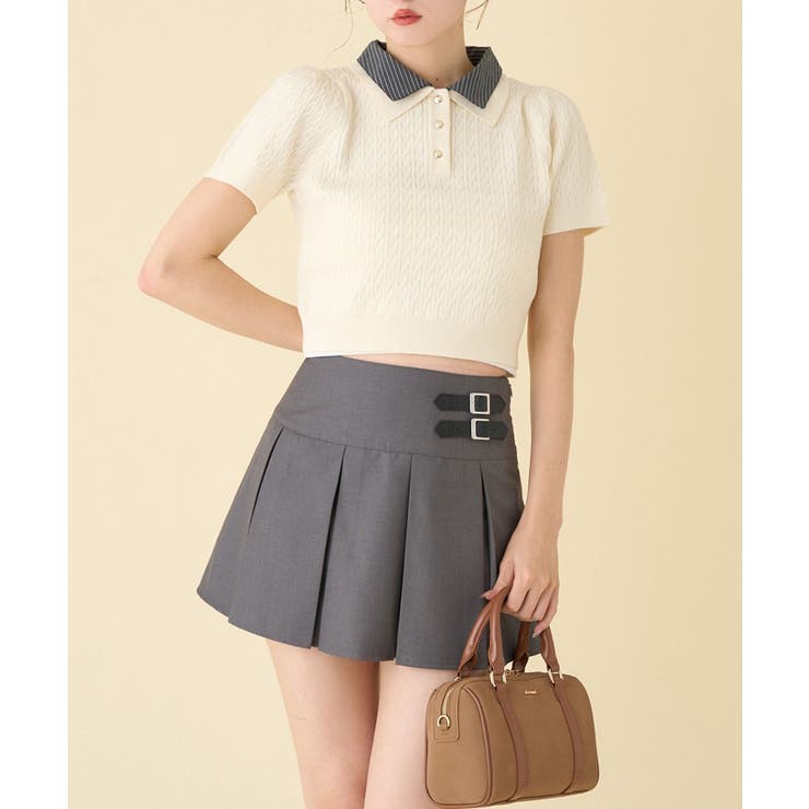 【one after another】２枚衿ケーブル半袖ニット | NICE CLAUP / OLIVE des OLIVE　OUTLET | 詳細画像3 