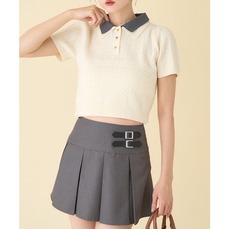 【one after another】２枚衿ケーブル半袖ニット | NICE CLAUP / OLIVE des OLIVE　OUTLET | 詳細画像5 