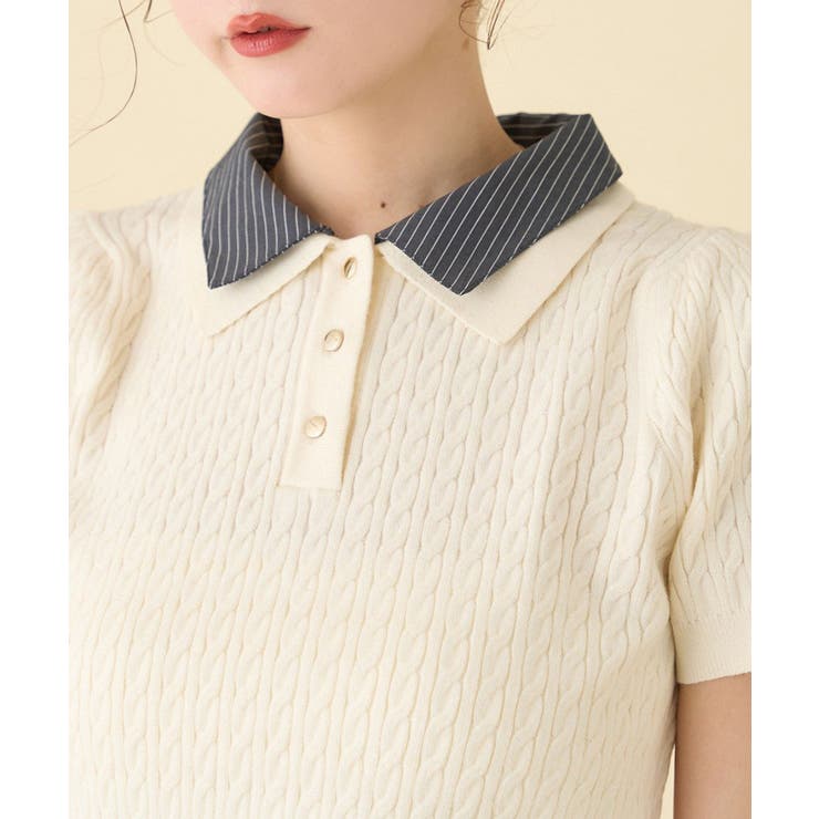 【one after another】２枚衿ケーブル半袖ニット | NICE CLAUP / OLIVE des OLIVE　OUTLET | 詳細画像6 