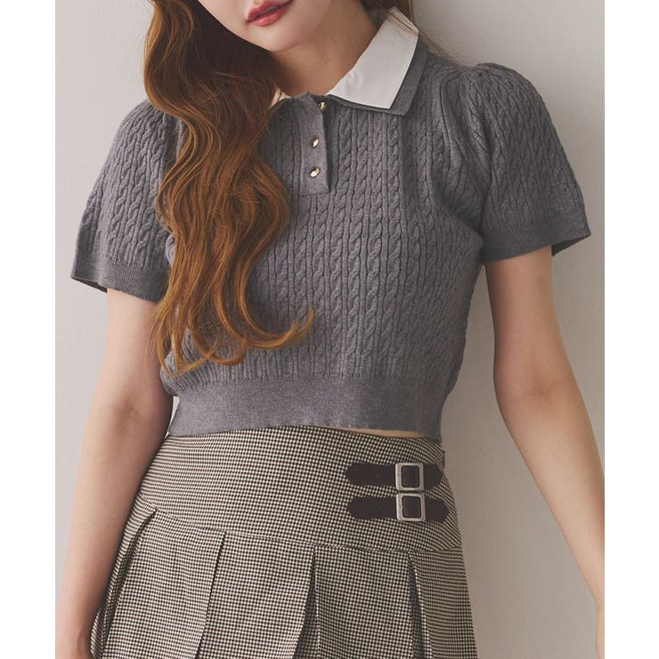 【one after another】２枚衿ケーブル半袖ニット | NICE CLAUP / OLIVE des OLIVE　OUTLET | 詳細画像10 