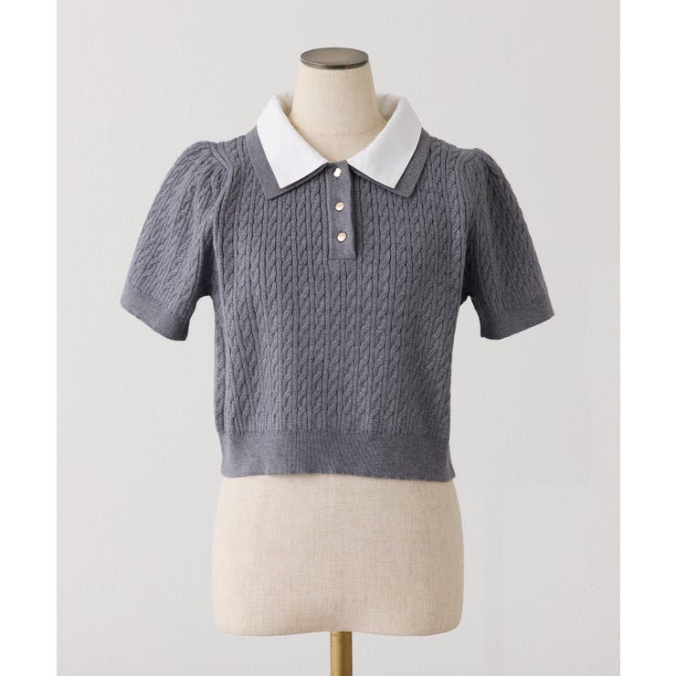 【one after another】２枚衿ケーブル半袖ニット | NICE CLAUP / OLIVE des OLIVE　OUTLET | 詳細画像12 