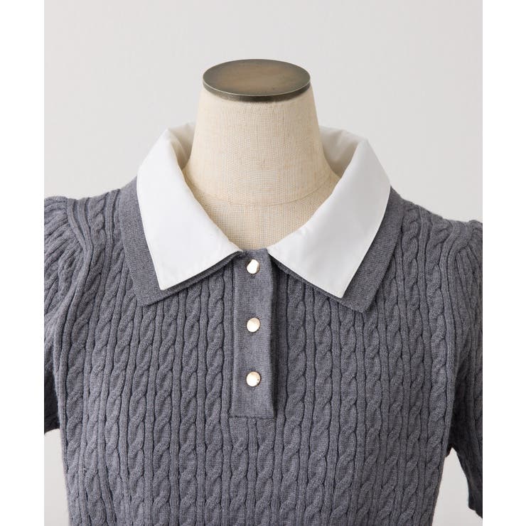 【one after another】２枚衿ケーブル半袖ニット | NICE CLAUP / OLIVE des OLIVE　OUTLET | 詳細画像13 