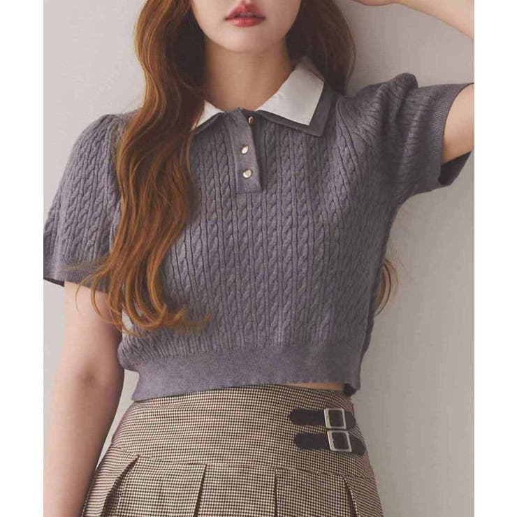 【one after another】２枚衿ケーブル半袖ニット | NICE CLAUP / OLIVE des OLIVE　OUTLET | 詳細画像19 