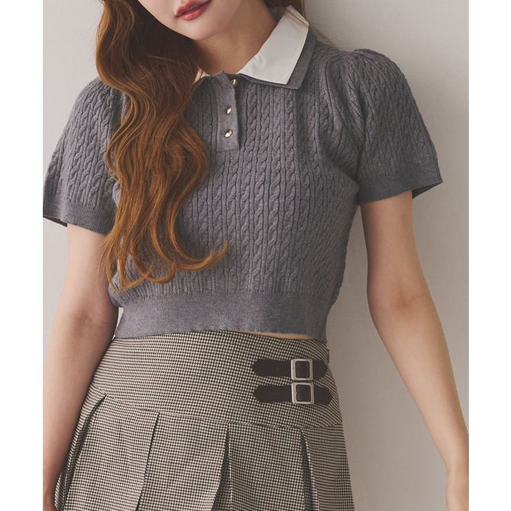 【one after another】２枚衿ケーブル半袖ニット | NICE CLAUP / OLIVE des OLIVE　OUTLET | 詳細画像23 