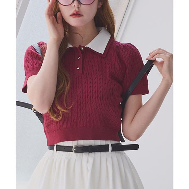 【one after another】２枚衿ケーブル半袖ニット | NICE CLAUP / OLIVE des OLIVE　OUTLET | 詳細画像40 