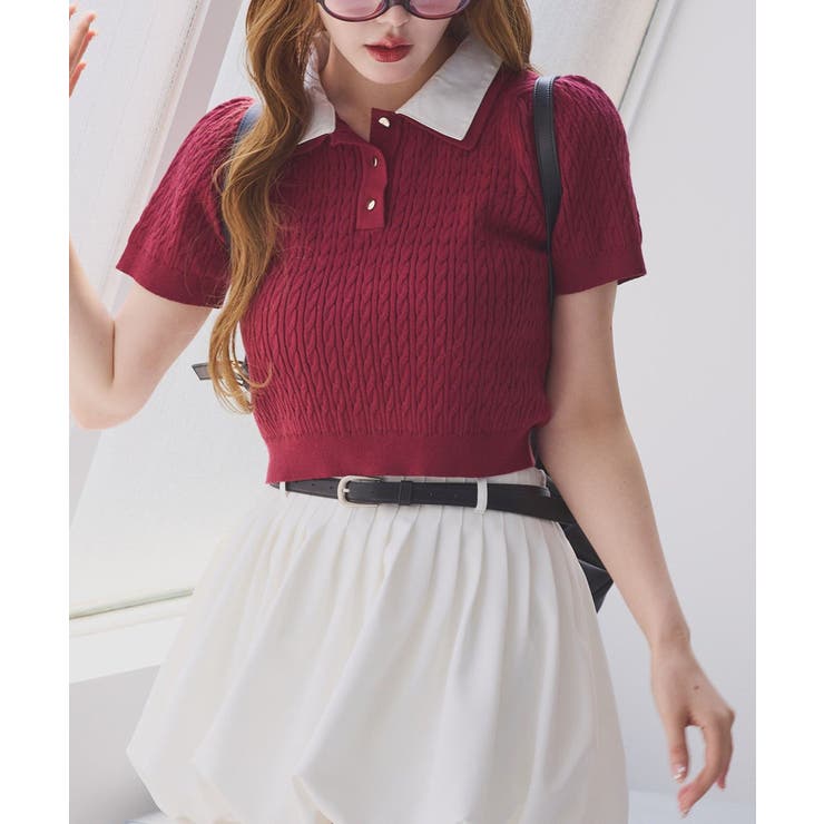 【one after another】２枚衿ケーブル半袖ニット | NICE CLAUP / OLIVE des OLIVE　OUTLET | 詳細画像45 