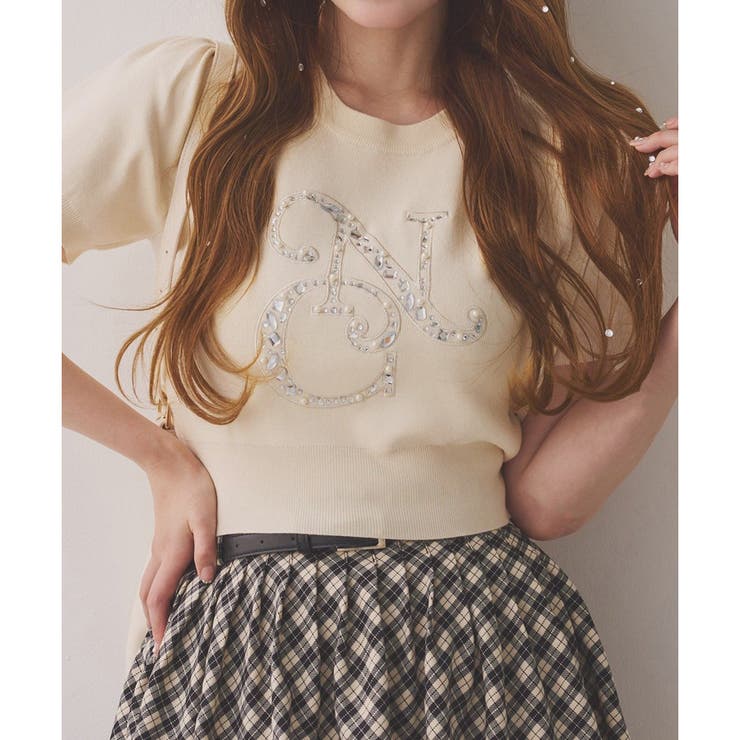専用♡アプ今季ストライプビジューニット one after another NICE CLAUP ニット セーター ビジューニット