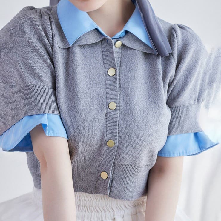 グレー | 【one after another】重ね襟半袖ニット | NICE CLAUP / OLIVE des OLIVE　OUTLET