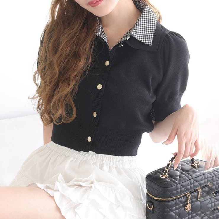 ブラック | 【one after another】重ね襟半袖ニット | NICE CLAUP / OLIVE des OLIVE　OUTLET