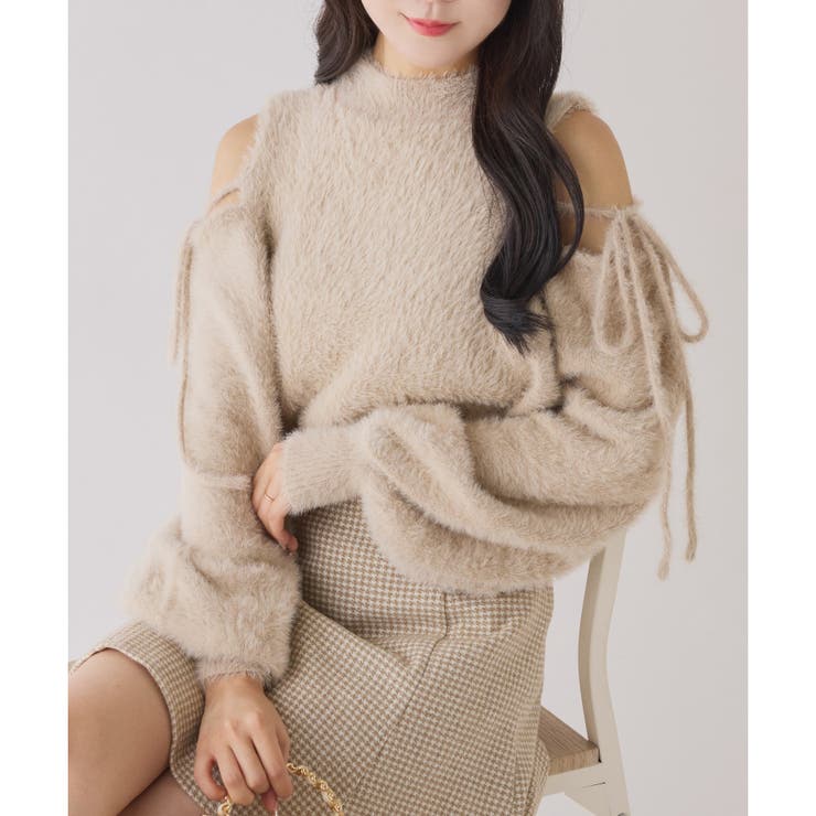 ベージュ | 【one after another】2way肩あきシャギーニット | NICE CLAUP / OLIVE des OLIVE　OUTLET