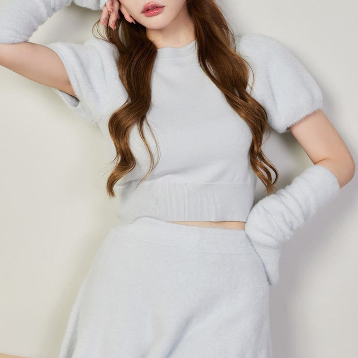 サックス | アームウォーマー付きニット | NICE CLAUP / OLIVE des OLIVE　OUTLET