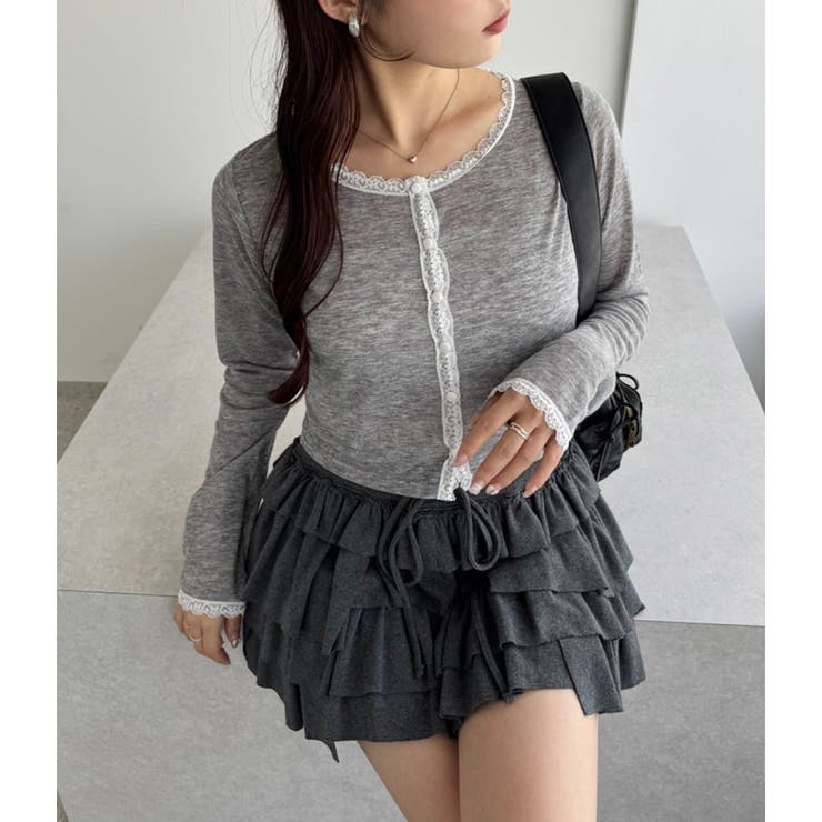 グレー | 【one after another】レース付きカットカーディガン | NICE CLAUP / OLIVE des OLIVE　OUTLET