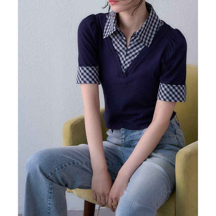 【one after another】チェックレイヤードドッキングトップス | NICE CLAUP / OLIVE des OLIVE　OUTLET | 詳細画像10 