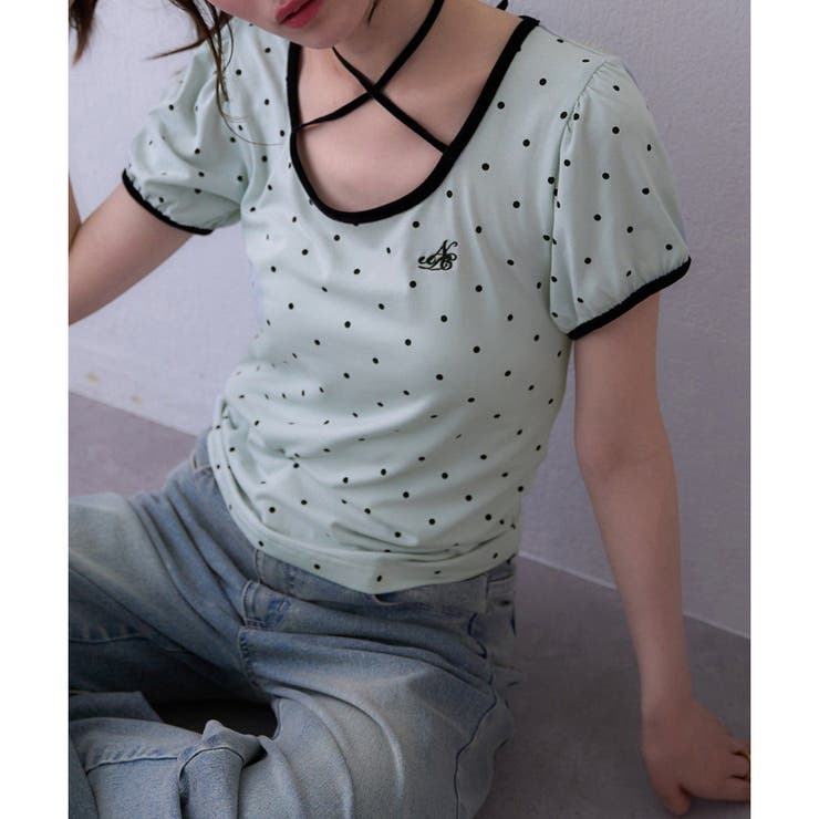 サックス | 【one after another】ホルターネック配色ドットトップス | NICE CLAUP / OLIVE des OLIVE　OUTLET