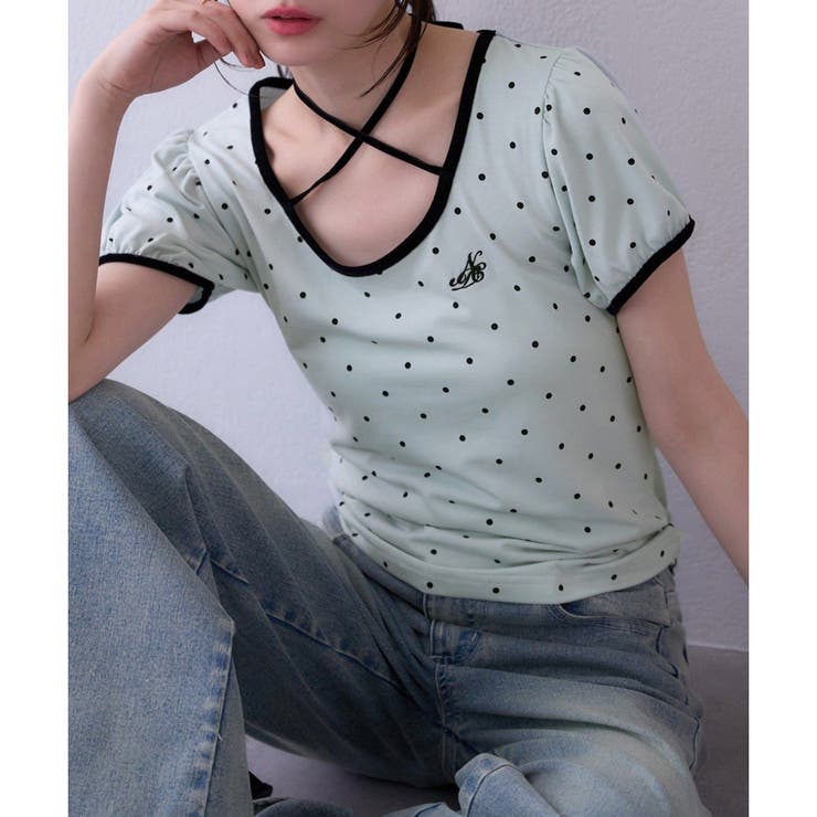【one after another】ホルターネック配色ドットトップス | NICE CLAUP / OLIVE des OLIVE　OUTLET | 詳細画像1 