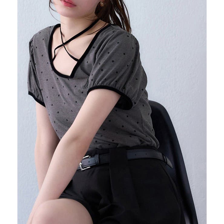 チャコール | 【one after another】ホルターネック配色ドットトップス | NICE CLAUP / OLIVE des OLIVE　OUTLET