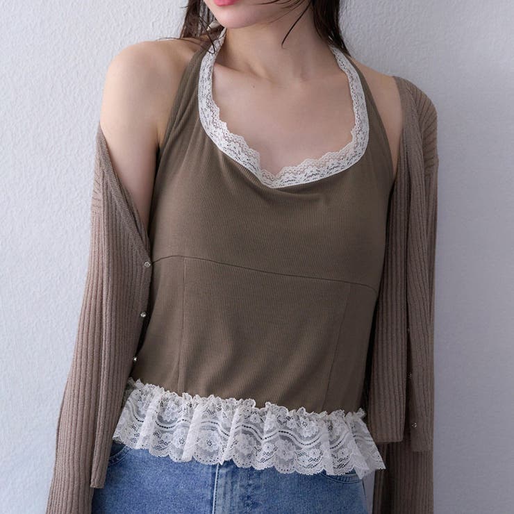 モカ | 【one after another】裾レースホルターネックインナー | NICE CLAUP / OLIVE des OLIVE　OUTLET