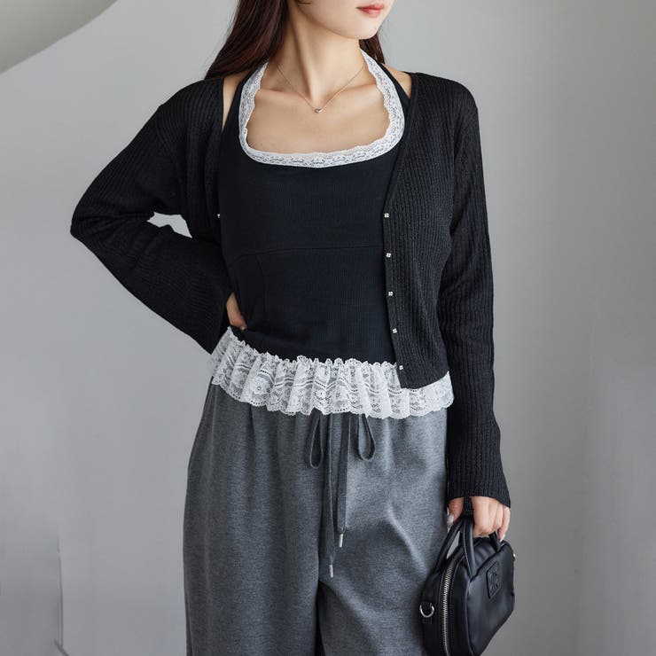 ブラック | 【one after another】裾レースホルターネックインナー | NICE CLAUP / OLIVE des OLIVE　OUTLET