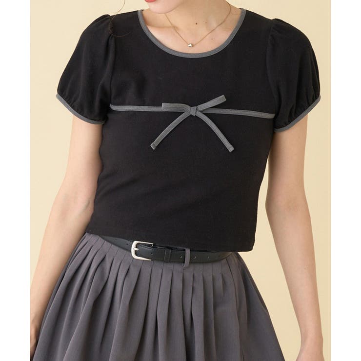 ブラック | 【one after another】配色リボンカットソー | NICE CLAUP / OLIVE des OLIVE　OUTLET