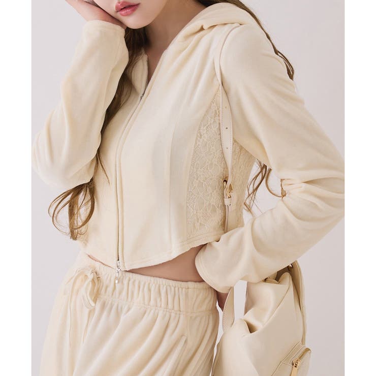 アイボリー | サイドレースベロアパーカー | NICE CLAUP / OLIVE des OLIVE　OUTLET