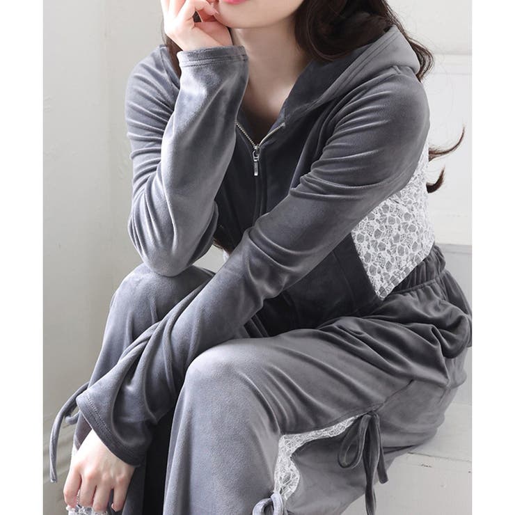 グレー | サイドレースベロアパーカー | NICE CLAUP / OLIVE des OLIVE　OUTLET