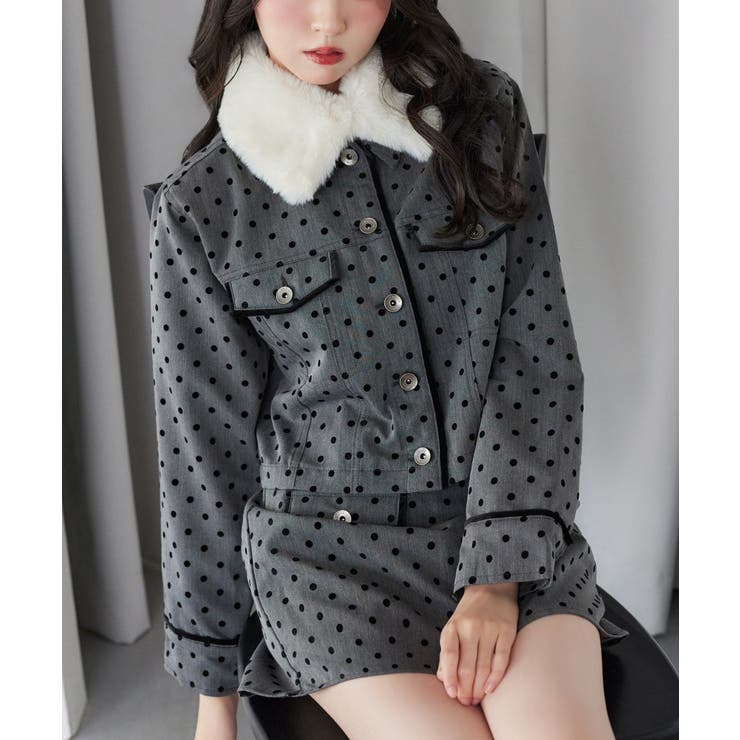 柄1 | 【one after another】襟ファー配色ジャケット | NICE CLAUP / OLIVE des OLIVE　OUTLET