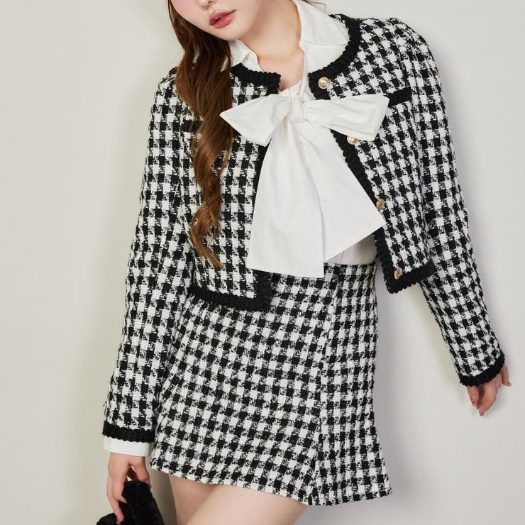 柄2 | ノーカラーツイードジャケット | NICE CLAUP / OLIVE des OLIVE　OUTLET